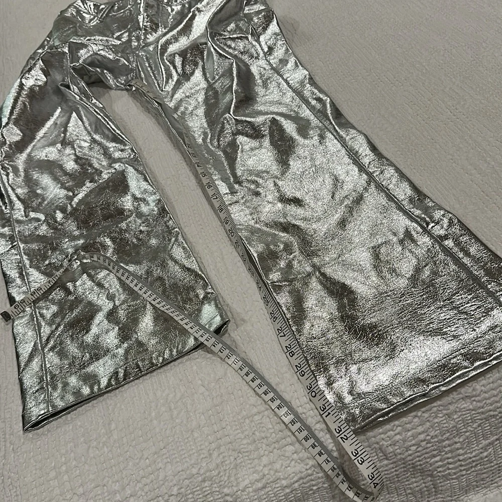 NASTY GAL Metallic Star Bum Faux Leather Trousers Silver Pants - Picture 10 of 12